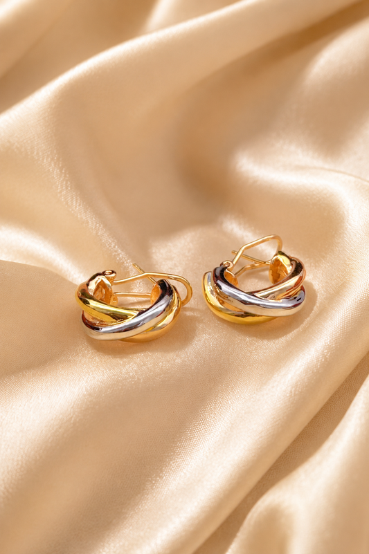 Tri-Color Harmony Hoop Earrings