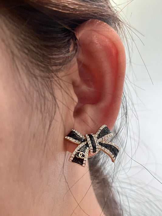 Midnight Sparkle Bow Stud Earrings