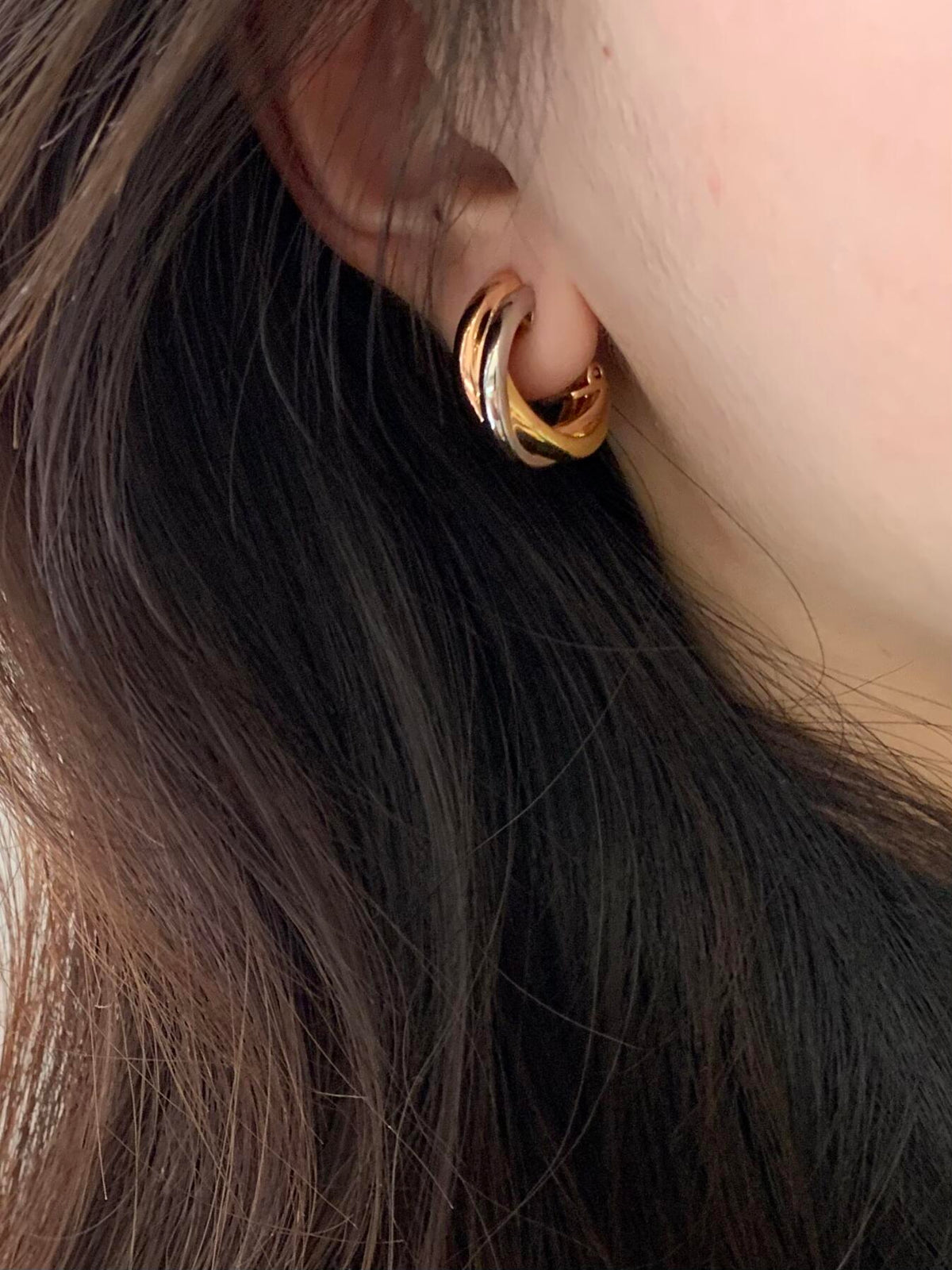 Tri-Color Harmony Hoop Earrings