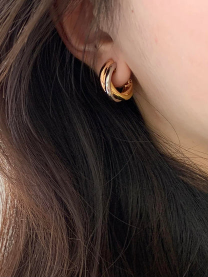 Tri-Color Harmony Hoop Earrings
